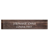 ウッド素朴ブラウンモノグラム名クラッシーエレガント デスクネームプレート (正面)