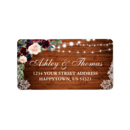 ウッド素朴ブルガンディーブルーフローラアドレス ラベル