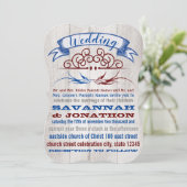 ウッド素朴ブルガンディーブルーヴィンテージラブバード結婚ズ 招待状 (スタンド正面)