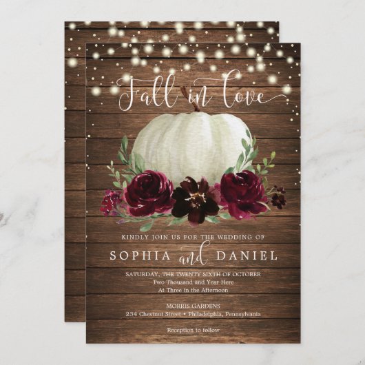 ウッド素朴ブルグンディパンプキン結婚式招待状 招待状 (正面/裏面)