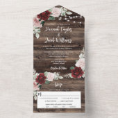 ウッド素朴ブルゴーニュフローラストリングライツ結婚ズ オールインワン招待状 (内側)