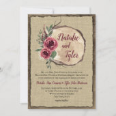 ウッド素朴ブルゴーニュフローラツリースライス結婚ズ 招待状 (正面)