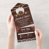 ウッド素朴ブルゴーニュフローラホワイトパンプキン結婚ズ オールインワン招待状 (貼ってはがせる)