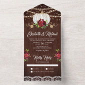 ウッド素朴ブルゴーニュフローラホワイトパンプキン結婚ズ オールインワン招待状 (内側)