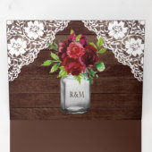 ウッド素朴ブルゴーニュフローラメイスンジャールレース結婚ズ 三つ折り招待状 (内部最初)