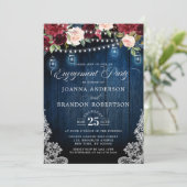 ウッド素朴ブルゴーニュフローラメイスンジャー婚約 招待状 (スタンド正面)