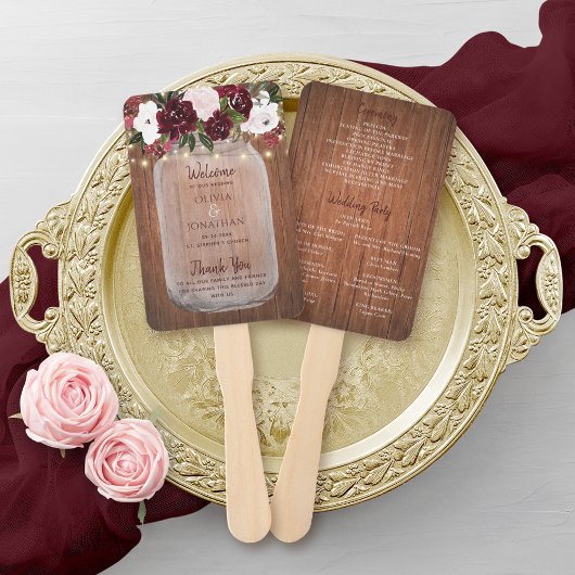 ウッド素朴ブルゴーニュフローラメイスンジャー結婚ズ ハンドファン