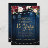 ウッド素朴ブルゴーニュフローラメイスンジャー結婚ズ 招待状 (正面/裏面)