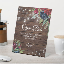 ウッド素朴ブルゴーニュフローラライトオープンバー標識 台座サイン