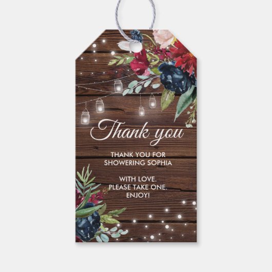ウッド素朴ブルゴーニュフローラライトブライダルシャワー ギフトタグ (正面)