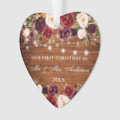 ウッド素朴ブルゴーニュフローラライト初めてのクリスマス オーナメント (正面)