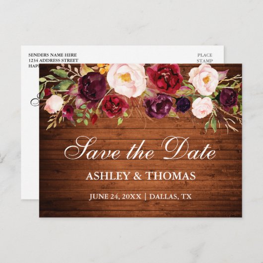 ウッド素朴ブルゴーニュフローラ保存日 案内ポストカード (正面/裏面)