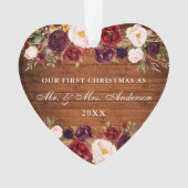 ウッド素朴ブルゴーニュフローラ初めてのクリスマス オーナメント (正面)