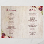 ウッド素朴ブルゴーニュフローラ折り畳み結婚式 プログラム (裏面)