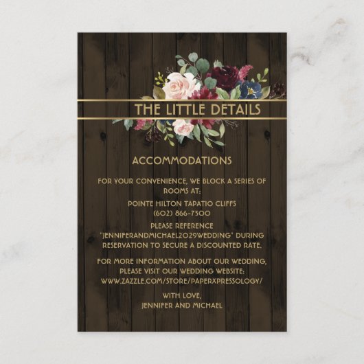 ウッド素朴ブルゴーニュ海軍金ゴールドブーケ詳細 エンクロージャーカード (正面)