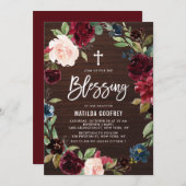 ウッド素朴ブルゴーニュ秋フローラ賛美リース 招待状 (正面/裏面)