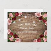 ウッド素朴ブルゴーニュ赤面ピンクフローラ救日付 ポストカード (正面/裏面)