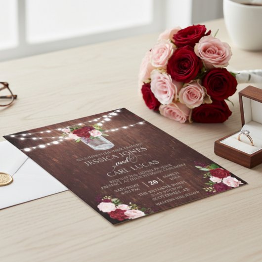 ウッド素朴ブルゴーニュ赤面ピンクローズメイソンジャー チラシ