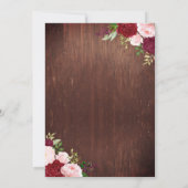 ウッド素朴ブルゴーニュ赤面ピンクローズメイソンジャー 招待状 (裏面)