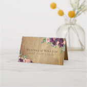 ウッド素朴ブルゴーニュ赤面フローラ結婚ズ プレイスカード (裏面)