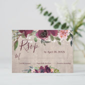 ウッド素朴ブルゴーニュ&ピンクボホフローラライト 出欠カード (スタンド正面)