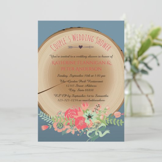 ウッド素朴ブーケ – ウェディングシャワー招待状 招待状 (スタンド正面)