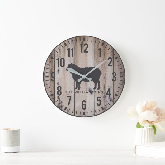ウッド素朴プランクスカスタムファミリーネームヒツジ ラージ壁時計 (ホーム)