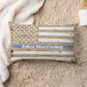 ウッド素朴プリントシンブルーラインUSAフラグ名 ランバークッション (ブランケット)