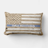 ウッド素朴プリントシンブルーラインUSAフラグ名 ランバークッション (正面)