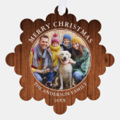 ウッド素朴プリントメリークリスマスフォト オーナメントカード (正面)