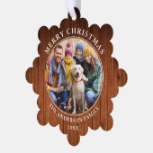 ウッド素朴プリントメリークリスマスフォト オーナメントカード (左)