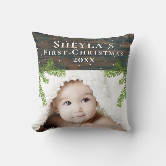 ウッド素朴ベビーの初めてのクリスマス写真 クッション (正面)