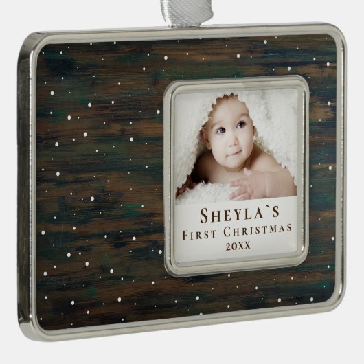 ウッド素朴ベビーの初めてのクリスマス写真 シルバープレートフレームオーナメント (右)