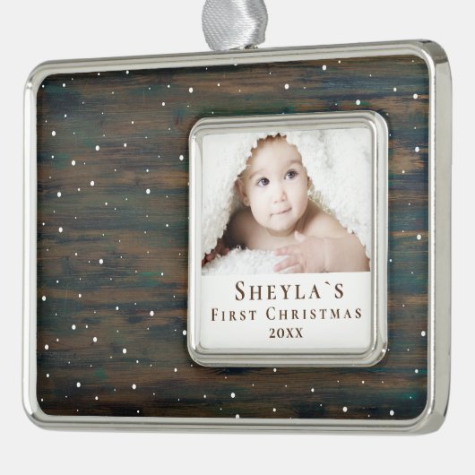 ウッド素朴ベビーの初めてのクリスマス写真 シルバープレートフレームオーナメント (左)