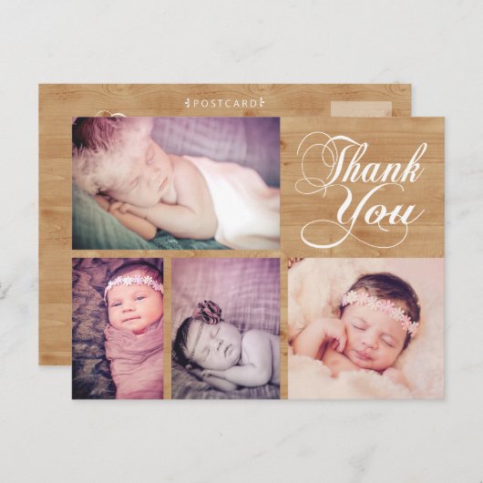 ウッド素朴ベビーサンキューフォトポストカード 案内ポストカード (正面/裏面)