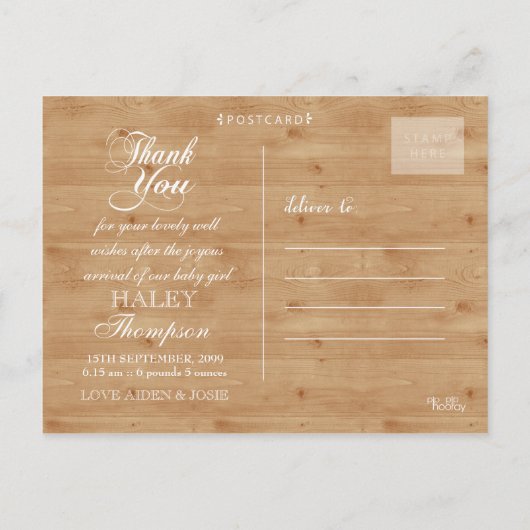 ウッド素朴ベビーサンキューフォトポストカード 案内ポストカード (裏面)