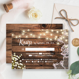 ウッド素朴ベビーズブレス&レース結婚式RSVP 出欠カード