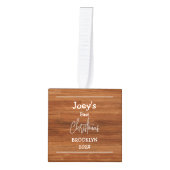 ウッド素朴ベビー初めてのクリスマス3枚フォト キューブオーナメント (正面)