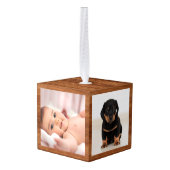 ウッド素朴ベビー初めてのクリスマス3枚フォト キューブオーナメント (裏面アングル)
