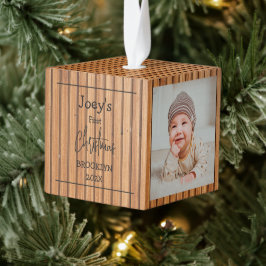 ウッド素朴ベビー初めてのクリスマス3枚フォト キューブオーナメント