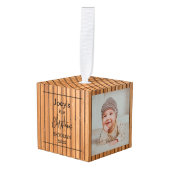 ウッド素朴ベビー初めてのクリスマス3枚フォト キューブオーナメント (正面アングル)