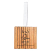 ウッド素朴ベビー初めてのクリスマス3枚フォト キューブオーナメント (正面)