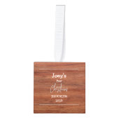 ウッド素朴ベビー初めてのクリスマス3枚フォト キューブオーナメント (正面)