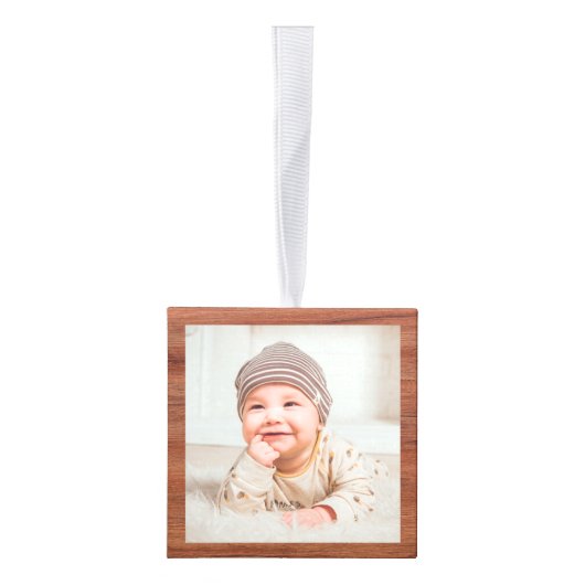 ウッド素朴ベビー初めてのクリスマス3枚フォト キューブオーナメント (右)