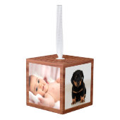ウッド素朴ベビー初めてのクリスマス3枚フォト キューブオーナメント (裏面アングル)