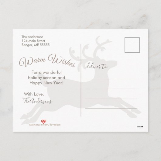 ウッド素朴ベージュトナカイのクリスマス家族の写真 シーズンポストカード (裏面)