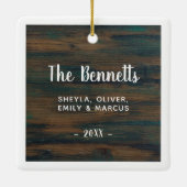 ウッド素朴ホリデースクリプトカスタムファミリーフォト セラミックオーナメント (裏面)