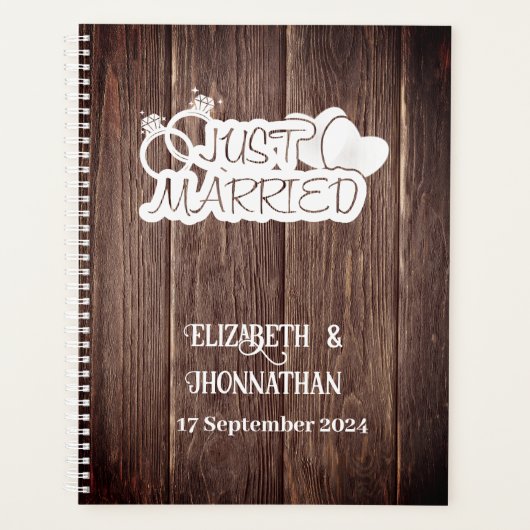 ウッド素朴ホワイトたった今結婚しましたエレガントウェディング プランナー手帳 (正面)