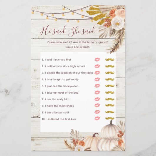 ウッド素朴ホワイトクリーム彼は彼女はゲームカードと言った (正面)