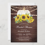 ウッド素朴ホワイトパンプキンサンフラワーズブライダルシャワー 招待状 (正面)